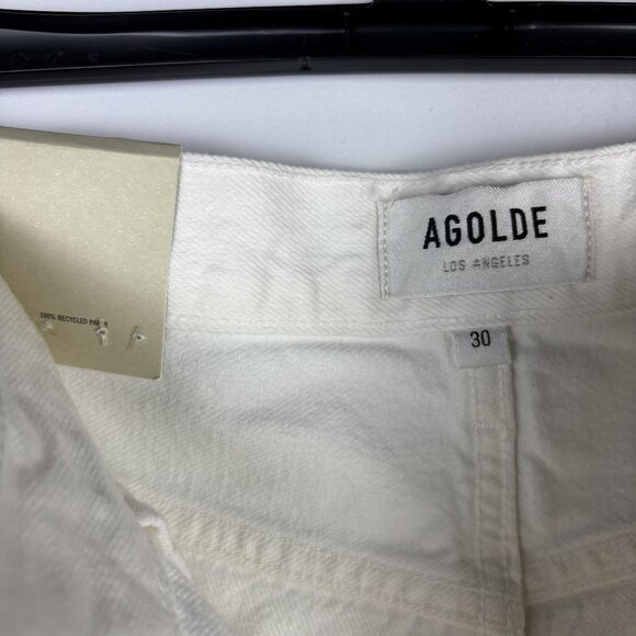 30 Agolde High Rise Short Parker Long Organic Cotton White Button Closure Denim - Picture 7 of 16